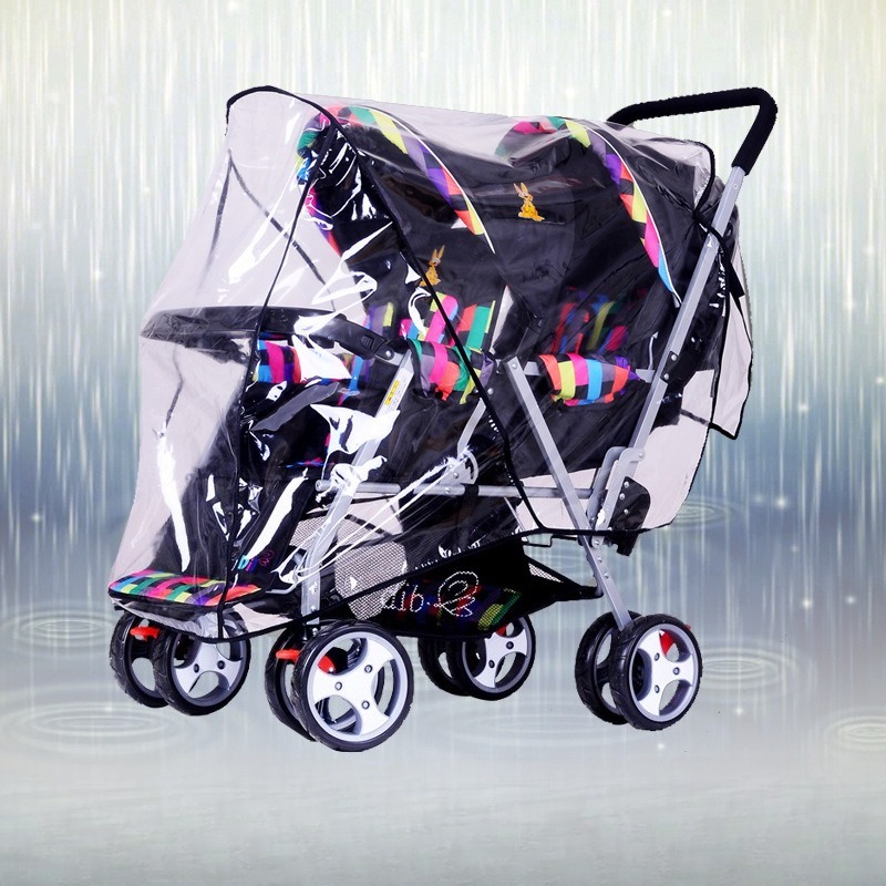 Stroller Rain Cover - Двухместный дождевик для коляски, ветрозащитный, водонепроницаемый,